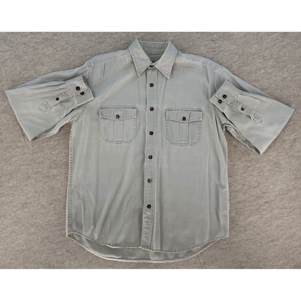 Covington Mens Large Cotton Twill Button Down Utility Shirt Olive Green Khaki